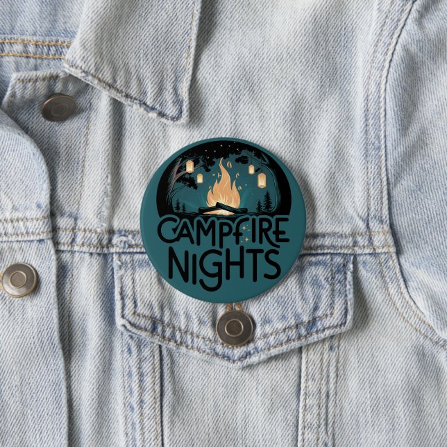 Cozy Campfire Nights Rustic Outdoor Adventure Button (In Situ)