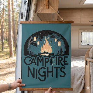 Cozy Campfire Nights Rustic Outdoor Adventure Hanging Tapestry
