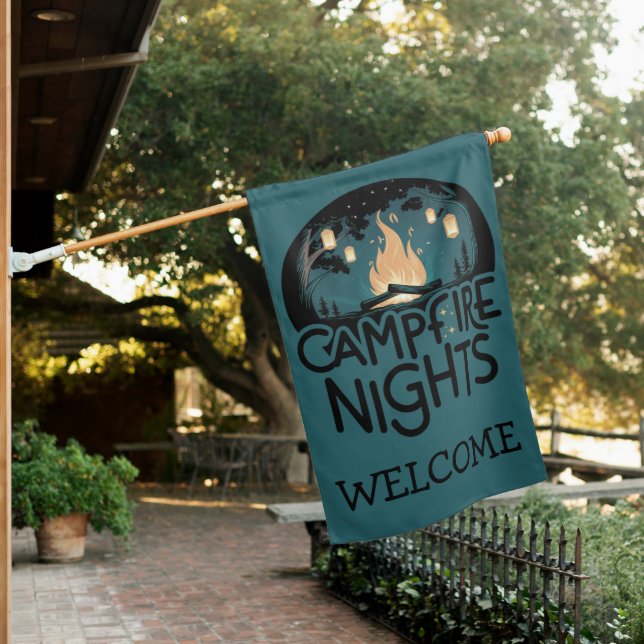 Cozy Campfire Nights Rustic Outdoor Adventure House Flag (In SItu)