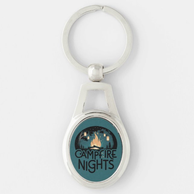 Cozy Campfire Nights Rustic Outdoor Adventure Keychain (Front)