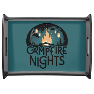 Cozy Campfire Nights Rustic Outdoor Adventure Serving Tray