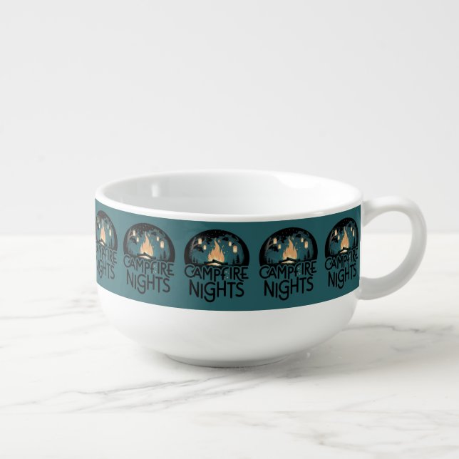 Cozy Campfire Nights Rustic Outdoor Adventure Soup Mug (Left)