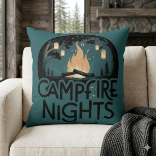 Cozy Campfire Nights Rustic Outdoor Adventure Throw Pillow