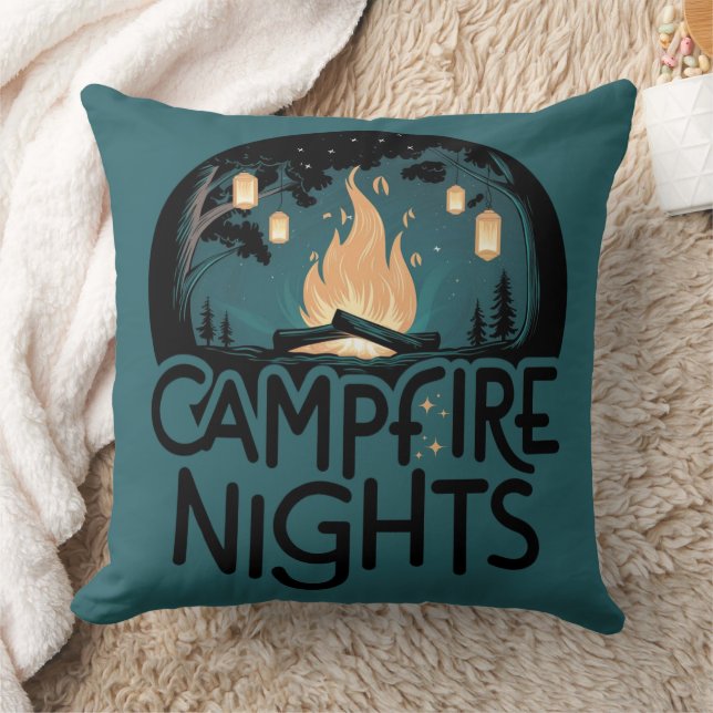 Cozy Campfire Nights Rustic Outdoor Adventure Throw Pillow (Blanket)