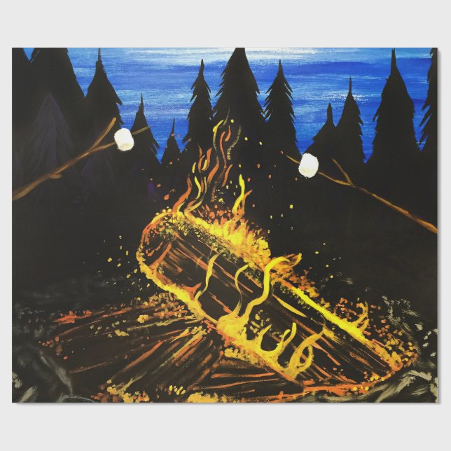Cozy Campfire Sunset Forest Outdoor Adventure Fire Wrapping Paper (Flat)