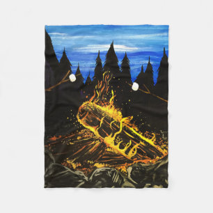 Cozy Campfire Sunset Forest Outdoor Adventure Fleece Blanket