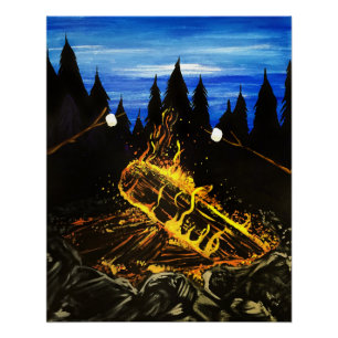 Cozy Campfire Sunset Forest Outdoor Adventure Wall Poster