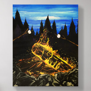 Cozy Campfire Sunset Forest Outdoor Adventure Wood Photo Tile