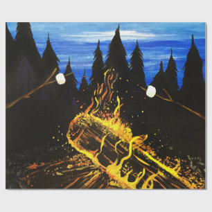 Cozy Campfire Sunset Forest Outdoor Adventure Wrapping Paper
