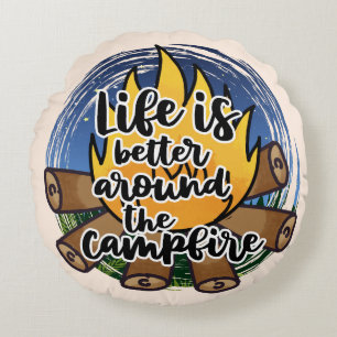Cozy Campfire Vibes  Round Pillow