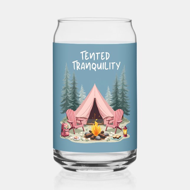 Cozy Camping Aesthetic Glamping Tent & Campfire Can Glass (Front)