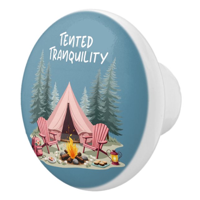 Cozy Camping Aesthetic Glamping Tent & Campfire Ceramic Knob (Right)