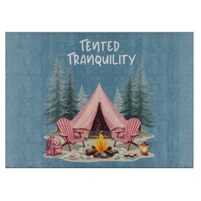 Cozy Camping Aesthetic Glamping Tent & Campfire Cutting Board (Front)