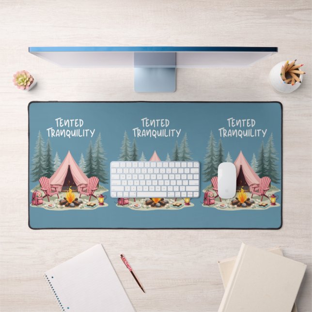 Cozy Camping Aesthetic Glamping Tent & Campfire Desk Mat (Office 1)