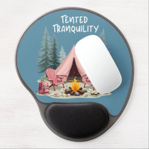Cozy Camping Aesthetic Glamping Tent & Campfire Gel Mouse Pad