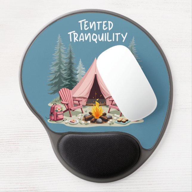 Cozy Camping Aesthetic Glamping Tent & Campfire Gel Mouse Pad (Left Side)