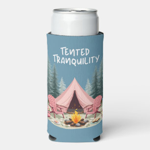 Cozy Camping Aesthetic Glamping Tent & Campfire Seltzer Can Cooler