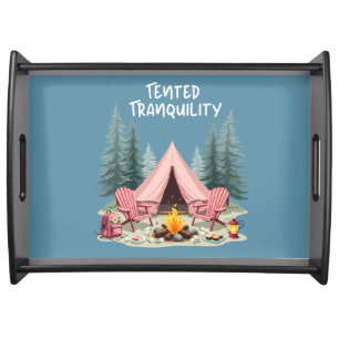 Cozy Camping Aesthetic Glamping Tent & Campfire Serving Tray