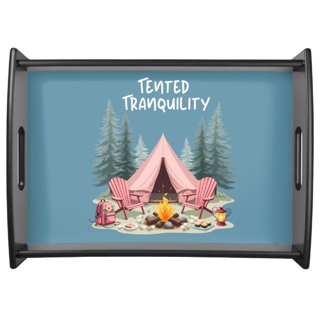 Cozy Camping Aesthetic Glamping Tent & Campfire Serving Tray (Front)