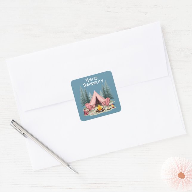 Cozy Camping Aesthetic Glamping Tent & Campfire Square Sticker (Envelope)