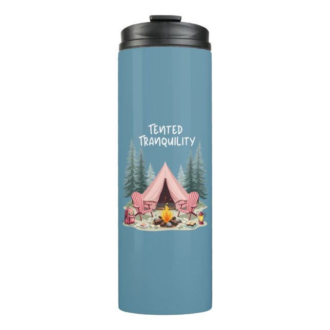 Cozy Camping Aesthetic Glamping Tent & Campfire Thermal Tumbler (Front)