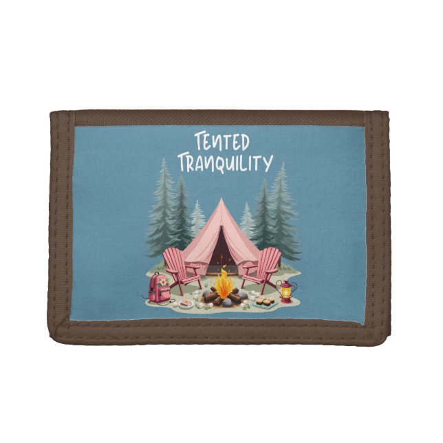 Cozy Camping Aesthetic Glamping Tent & Campfire Trifold Wallet (Front)