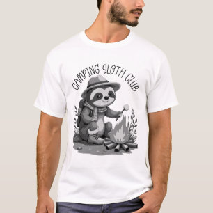 Cozy Camping Sloth Roasting Marshmallow Adventure T-Shirt