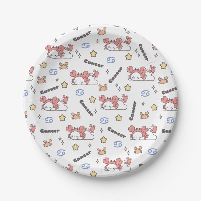 Cozy Cancer Constellation Bunny & Crab Zodiac  Paper Plates (Front)