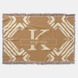 Cozy Caramel Geometric Monogram Accent Throw Blanket