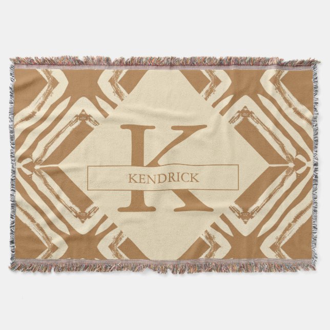 Cozy Caramel Geometric Monogram Accent Throw Blanket (Front)