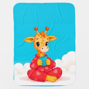 ✨ Cozy Cartoon Giraffe Red Pajamas Cute Warm 🌙💛 Baby Blanket