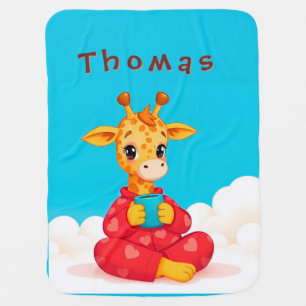 ✨ Cozy Cartoon Giraffe Red Pajamas Cute Warm 🌙💛 Baby Blanket