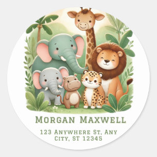 Cozy Cartoon Safari Animals Baby Shower Classic Round Sticker