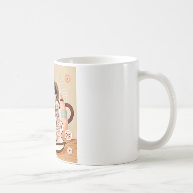 Cozy Cartoon Tea Set for Tea Lovers - Modern & Tre Coffee Mug (Right)