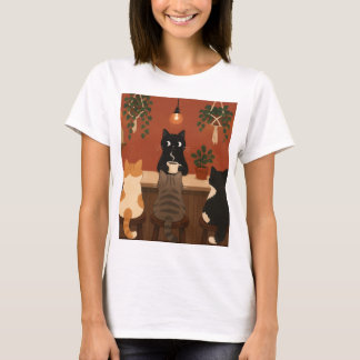 Cozy Cat Cafe Barista Kitten Coffee Shop Botanical T-Shirt