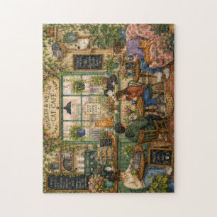 Cozy Cat Café Watercolor Jigsaw Puzzle Whimsical