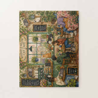 Cozy Cat Café Watercolor Jigsaw Puzzle | Whimsical