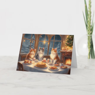 Cozy Cat Christmas breakfast table greeting Card