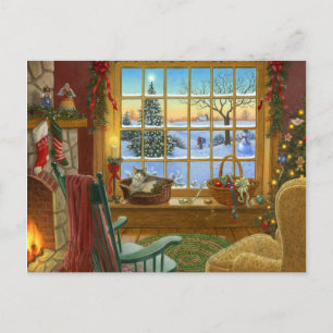 Cozy cat Christmas Holiday Postcard