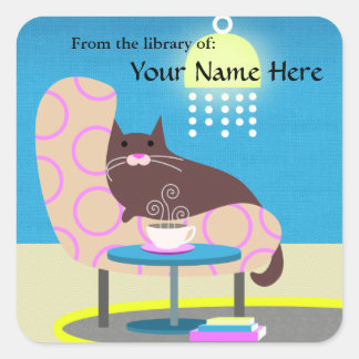Cozy Cat, Coffe & Books bookplate