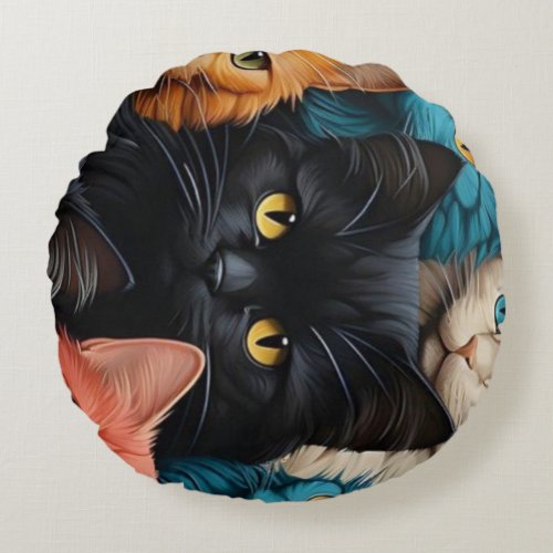 Cozy Cat Cuddle Circle  Round Pillow
