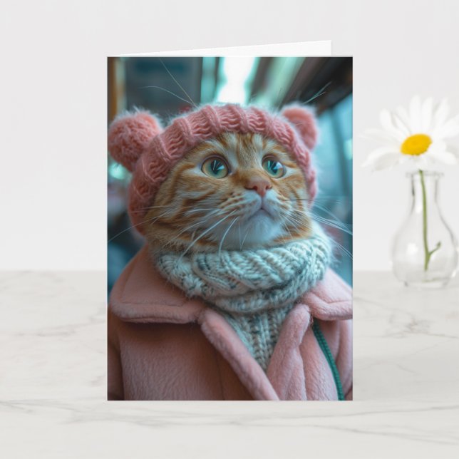 Cozy Cat Greeting Card (Small Plant)