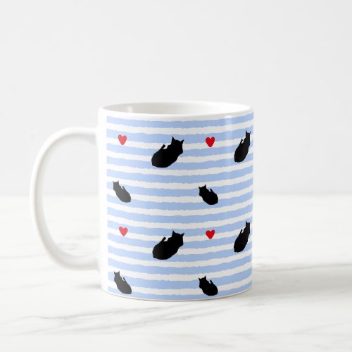 Cozy Cat  Hearts Pattern Coffee Mug