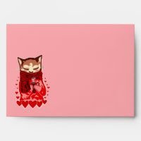 Cozy Cat & Hearts Pink A7 Greeting Card Envelopes