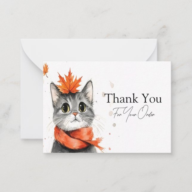 Cozy Cat in a Scarf Thank You Note Card (Front)