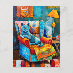 Cozy Cat in Armchair Postcard