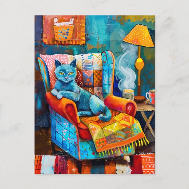 Cozy Cat in Armchair Postcard (Front)