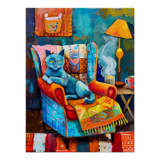 Cozy Cat in Armchair Poster (Front)