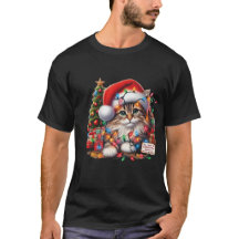 Cozy Cat in Christmas Lights, Santa Hat 