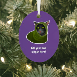 Cozy Cat in Hooded Outfit, Hacker Kitty - own text Metal Ornament